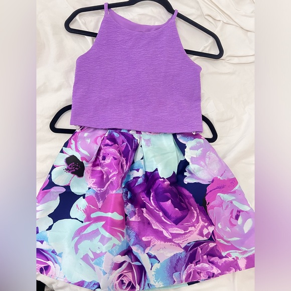 BCX Girls 2pc Purple Top & Floral Skirt Sz 10 - Picture 2 of 7